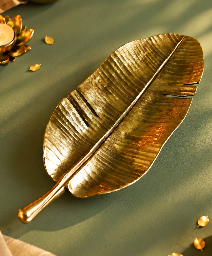 Handcrafted brass banana leaf platter